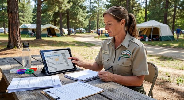 Campground activities coordinator managing digital event calendar and registrations