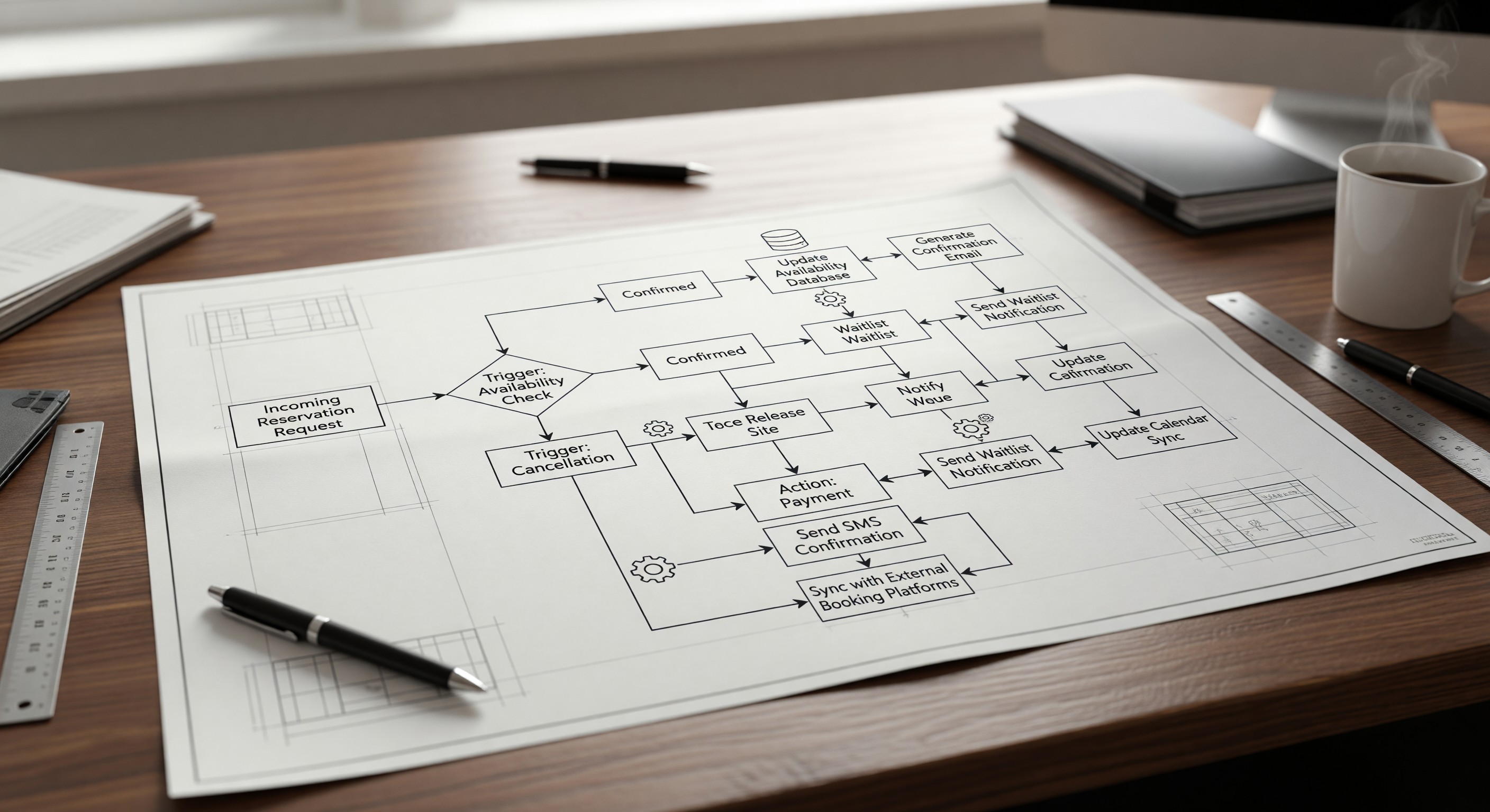 Workflow diagram showing automated campground reservation triggers and actions