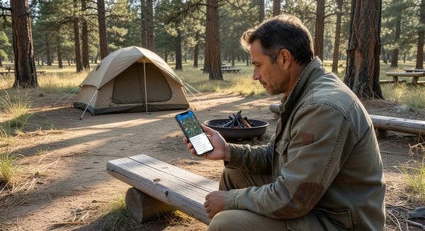 Guest checking phone for campground pre-arrival information and digital guide