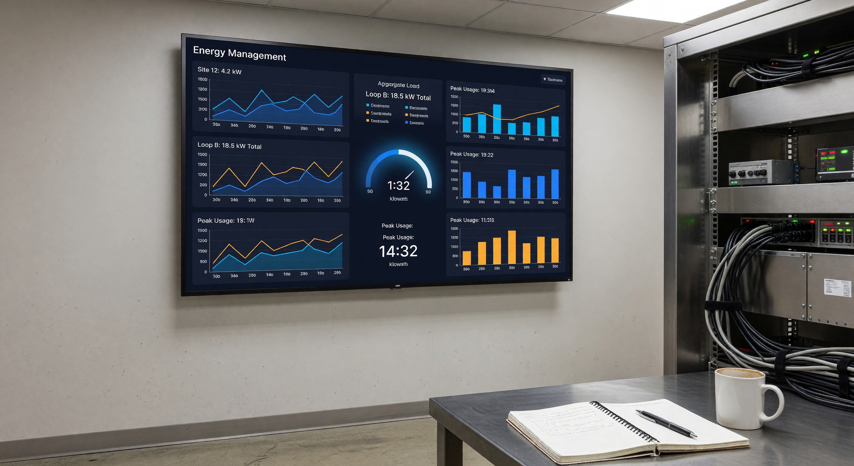Energy management dashboard showing real-time campground electrical consumption
