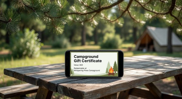 Digital campground gift certificate displayed on a mobile phone screen