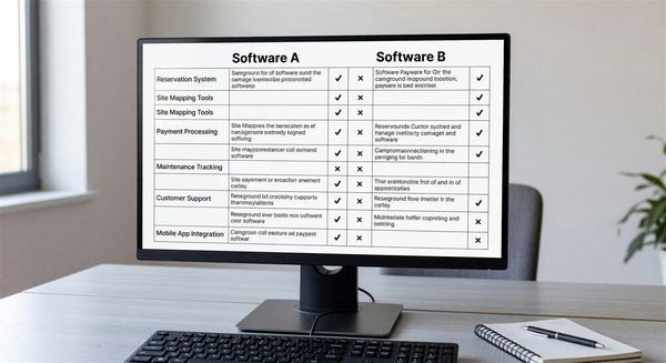 Side-by-side comparison chart of campground management software features on a monitor