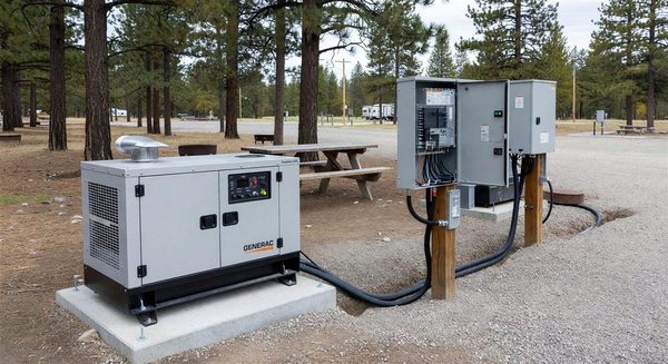 Campground backup generator and transfer switch installation for grid outage protection