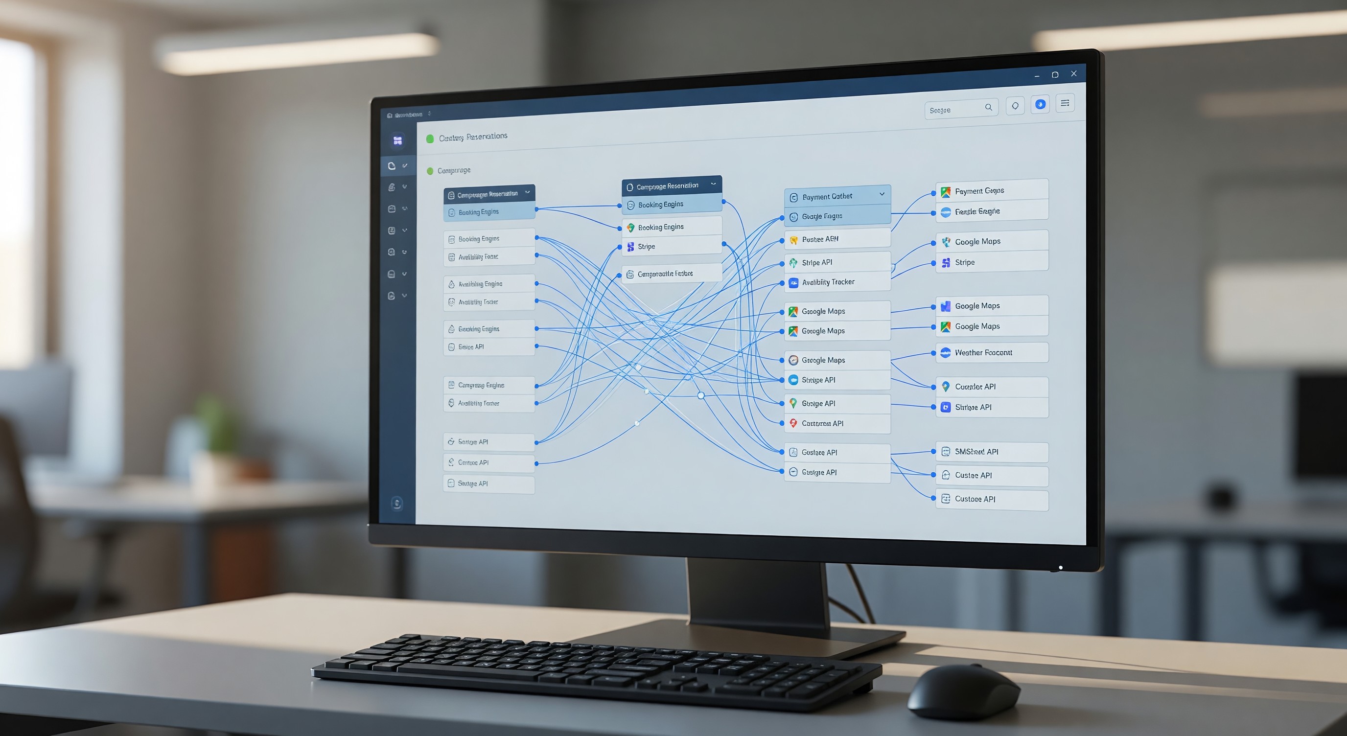Developer dashboard showing API connections between campground systems and third-party tools