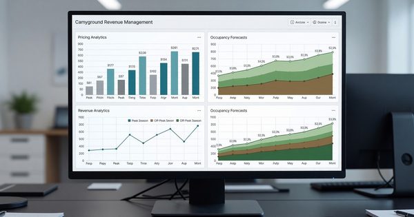 Campground revenue management dashboard showing pricing analytics and occupancy forecasts