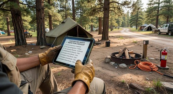 Campground safety inspection checklist being completed on tablet device