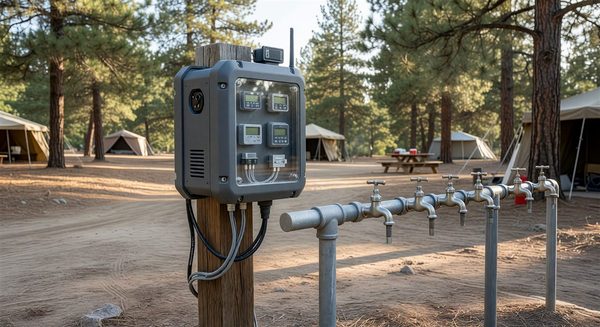 Smart water monitoring equipment at a campground water distribution point
