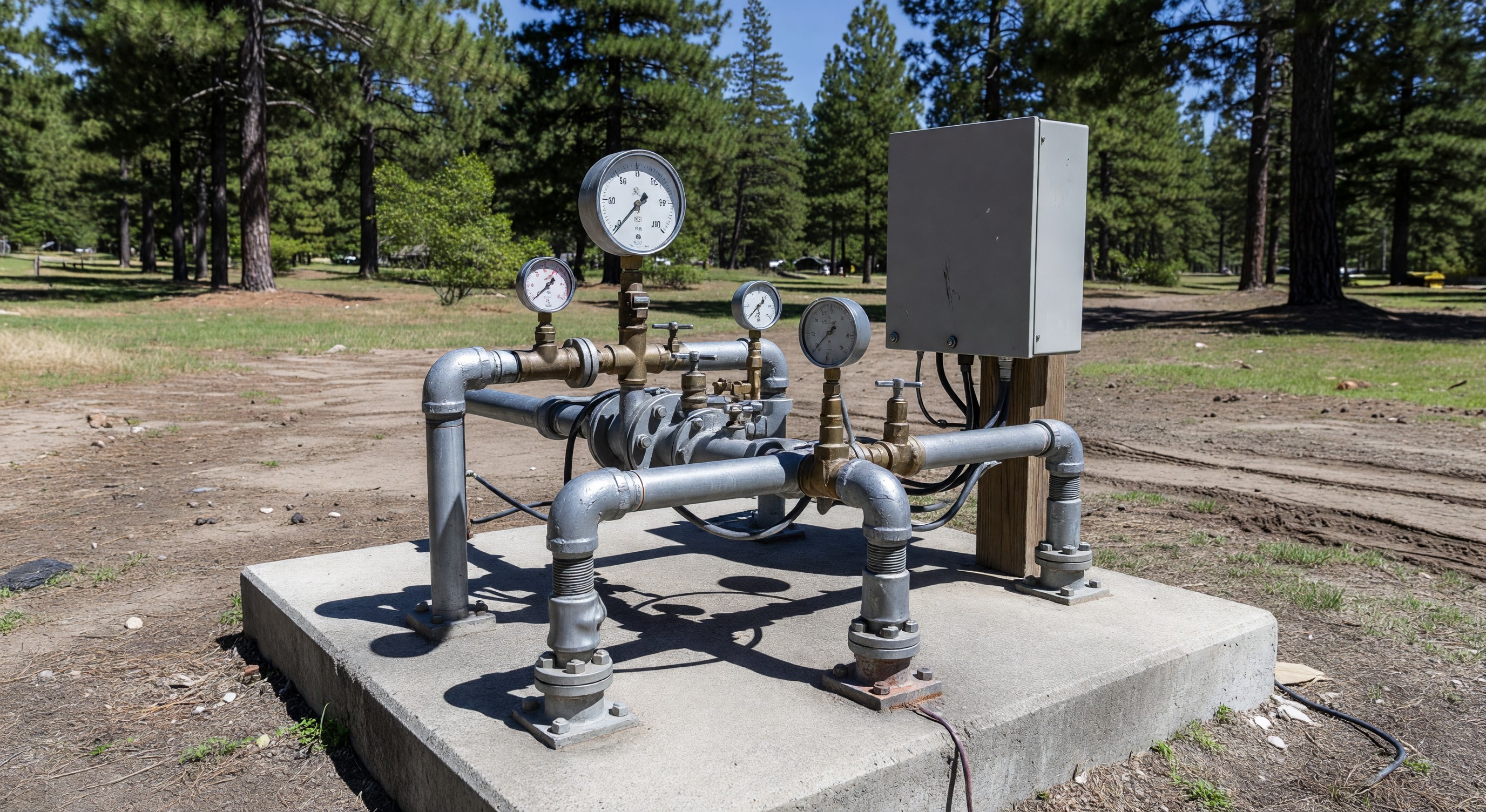 Water pressure monitoring equipment at a campground water system pump station