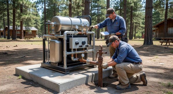 Water treatment equipment installation at a campground well water system