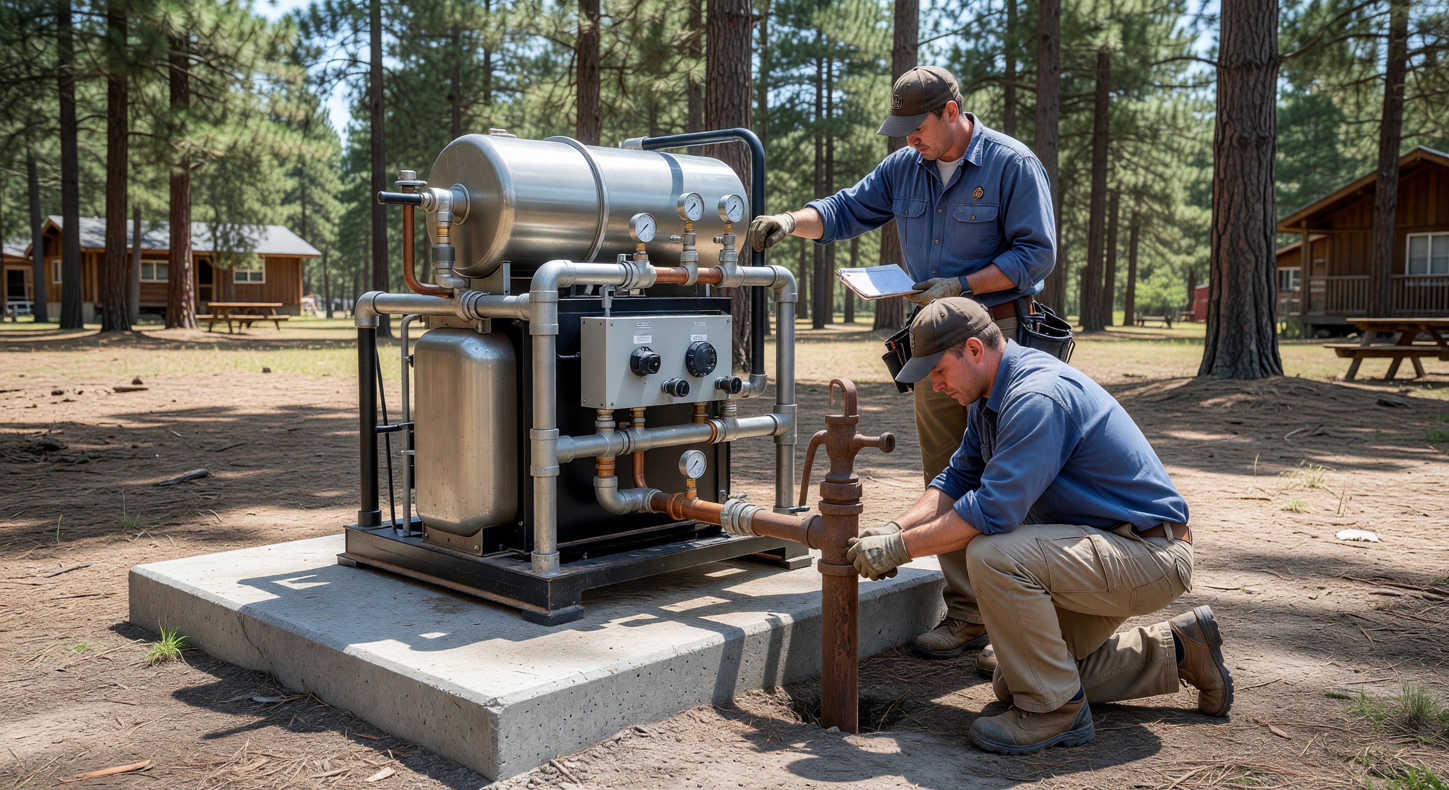 Water treatment equipment installation at a campground well water system