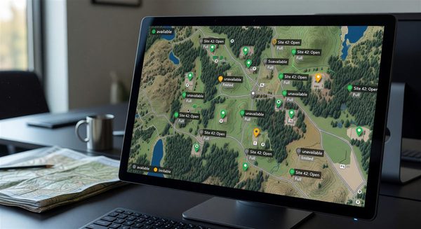 Map interface showing multiple campground locations with real-time availability across properties