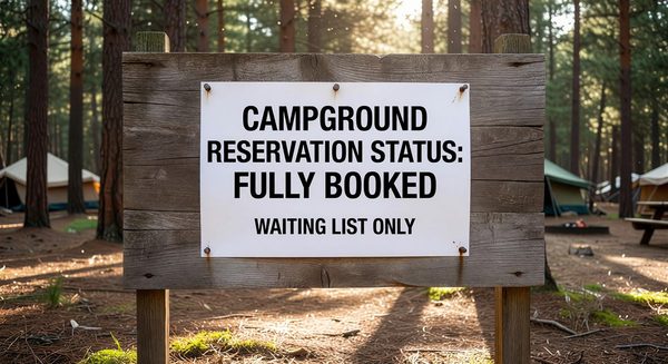 Campground reservation board showing fully booked status with a waiting list